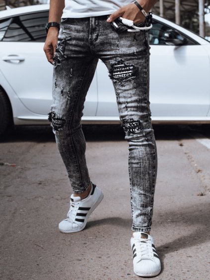 Černé pánské džíny s oděrky
