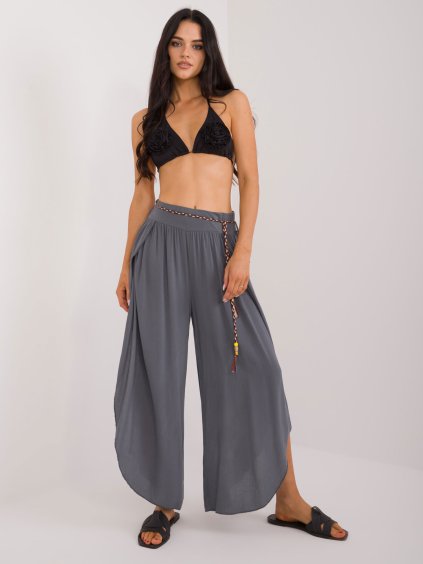 Tmavě šedé volné kalhoty s rozparky