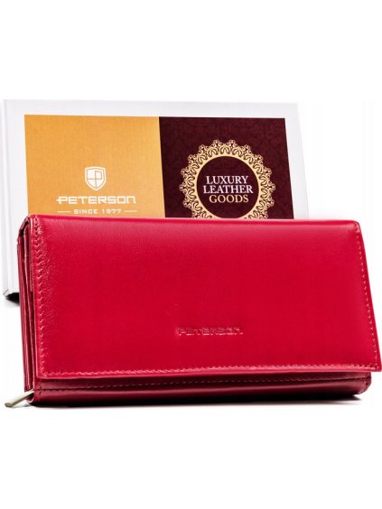 Peterson Tmavě růžová velká hladká kožená peněženka Y397