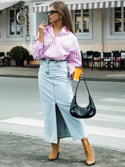 Světle modrá dlouhá džínová sukně VIRTON