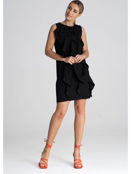Černé mini šaty s volánky