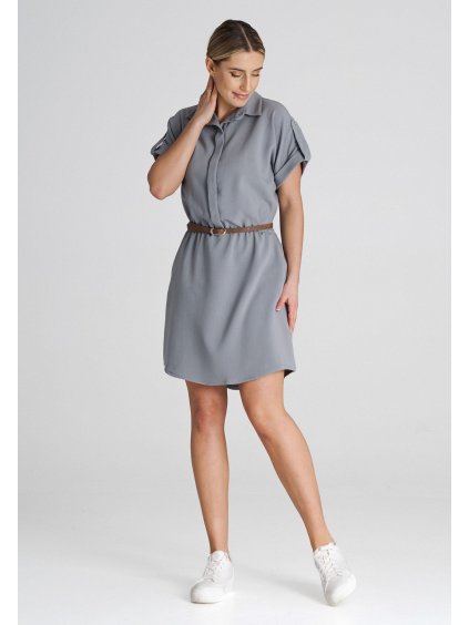 Šedé košilové mini šaty