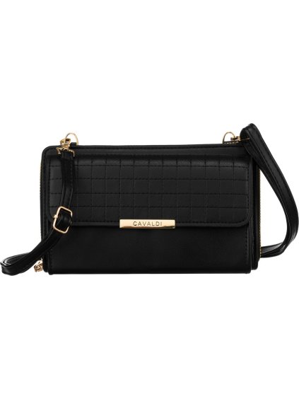 4U Cavaldi Černá prošívaná velká peněženka s odnímatelným popruhem M829