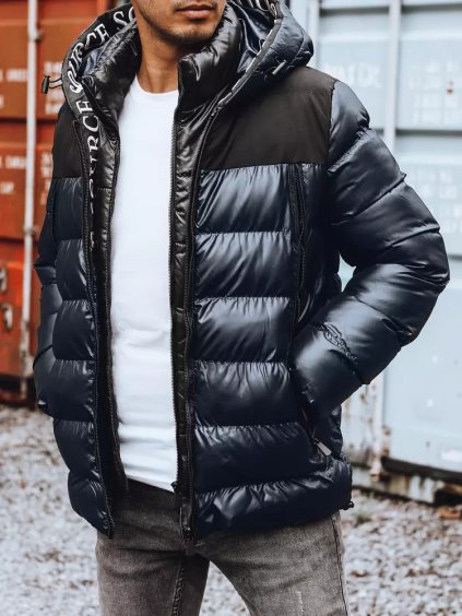 (Vel. M) Tmavě modrá lesklá prošívaná bunda