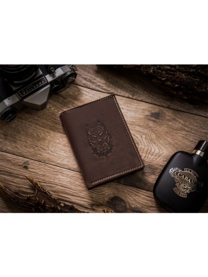 Always Wild Tmavě hnědá kožená peněženka s ražbou psa A222