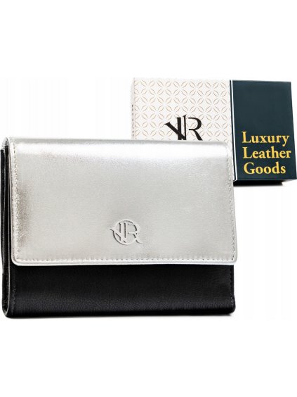 Rovicky Černo-stříbrná kožená peněženka na patentku V320