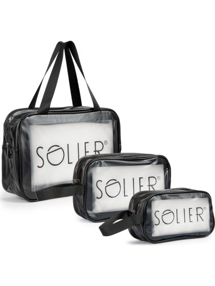 SOLIER set průhledných cestovních kosmetických taštiček vel. S, M, L