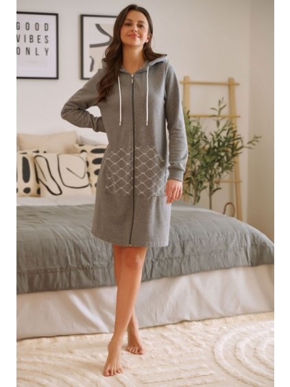 Dámský šedý župan s praktickými kapsami