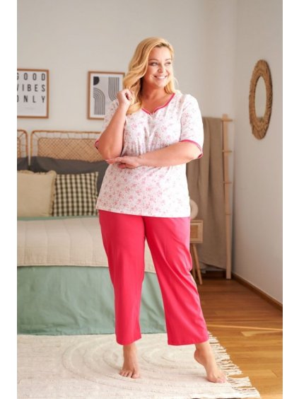 Dámské bílo-růžové pyžamo s decentním vzorem (Velikost L)