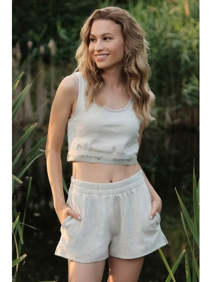 Smetanové bavlněné šortky s konopným vláknem