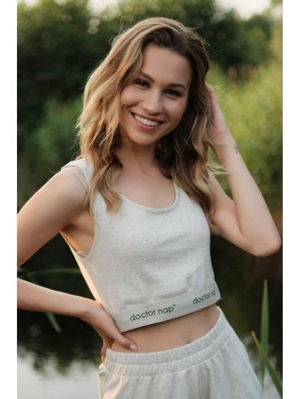 Béžový bavlněný top s konopným vláknem