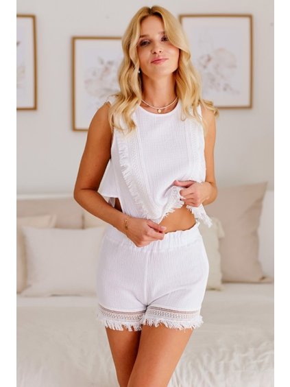 Bílé mušelínové boho pyžamo krátkého střihu