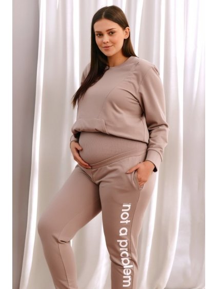 BÉŽOVÉ TEPLÁKY PRO TĚHOTNÉ S NÁPISEM NAP (Velikost S)