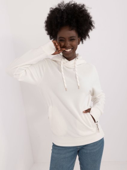 Bílá dámská mikina s kapucí a klokaní kapsou