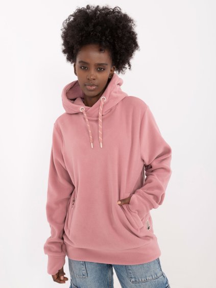 Růžová dámská mikina s kapucí a klokaní kapsou