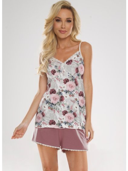 Šedo-růžové květované pyžamo De Lafense Finess