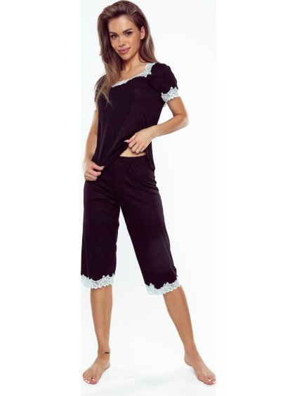 Tříčtvrteční pyžamo s krajkou Eldar First Lady Aster Plus (Velikost 3XL, Barva černá)