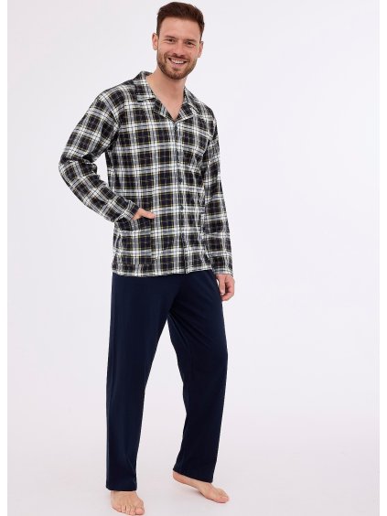 Černé kárované pánské pyžamo Cornette Plus (Velikost 4XL)