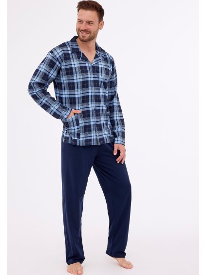 Tmavě modré kárované pánské pyžamo Cornette (Velikost 2XL, Barva tmavě modrá)