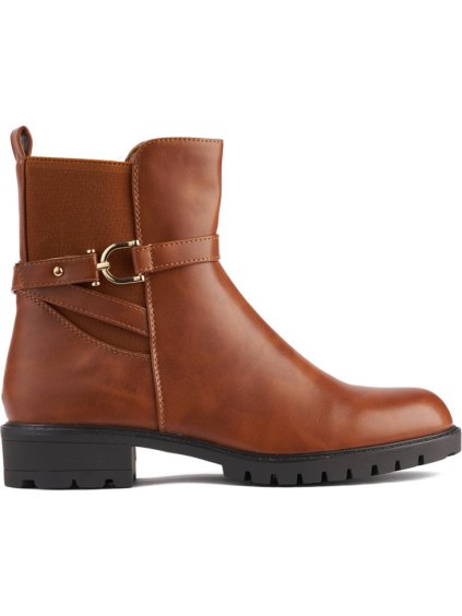 Hnědé kotníkové dámské boty s ozdobnou sponou