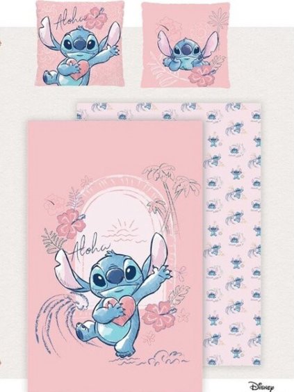 Pudrové dívčí povlečení Lilo and Stitch (Velikost ONE SIZE)
