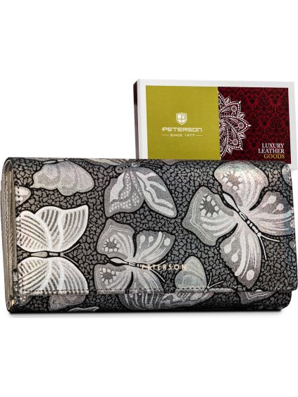 Peterson Šedá holografická peněženka - motýlci Y545