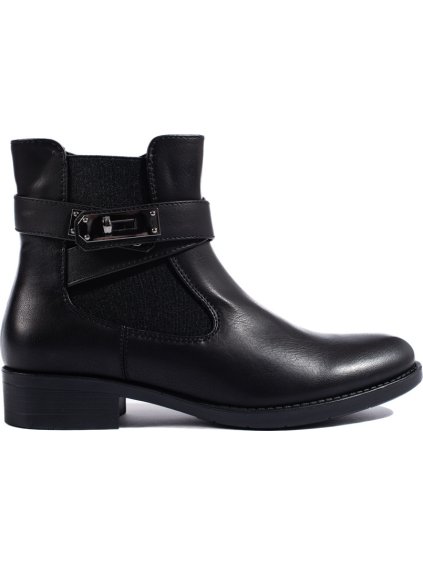 Černé kotníkové boty na plochém podpatku