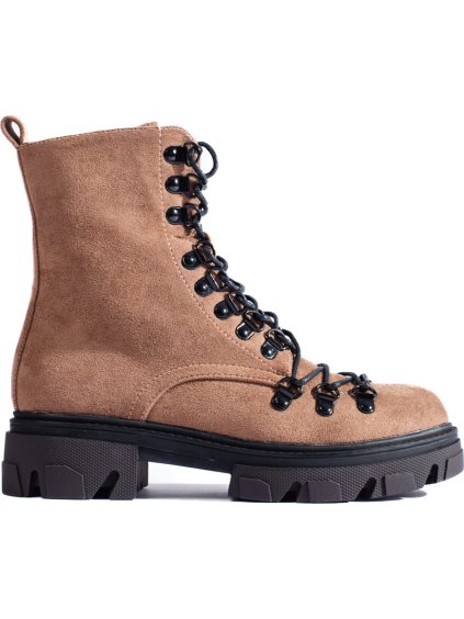 Hnědé semišové workery na zavazování