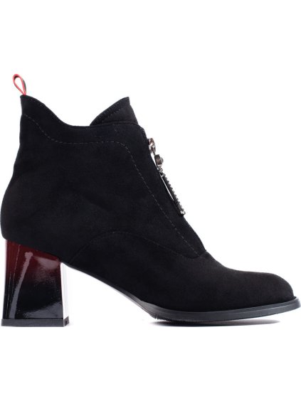 Semišové černé kotníkové boty na podpatku