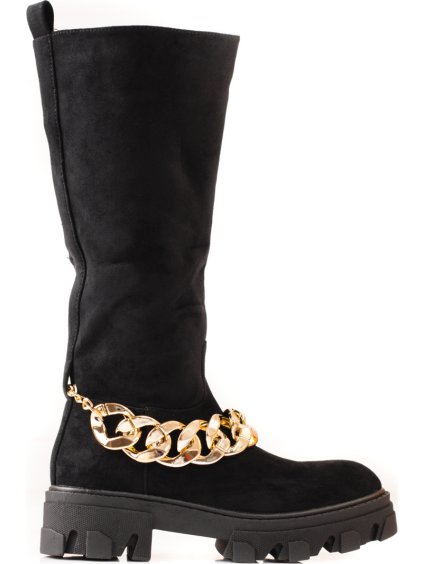 Černé kozačky s řetízkem