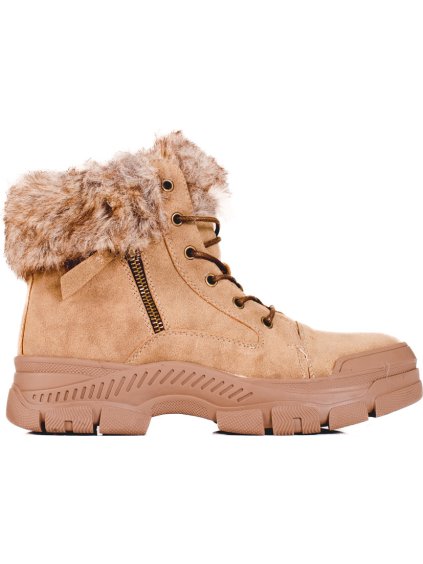 Hnědé dámské kotníkové boty s kožíškem