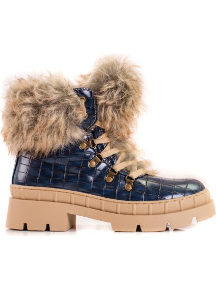 Tmavě modré Traperky s kožešinou