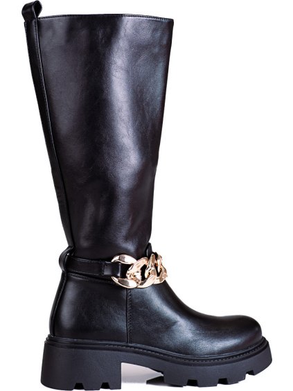 Dámské kozačky s řetízkem Shelovet z ekologické kůže - černá
