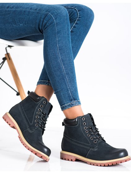 Tmavě modré kotníkové traperky