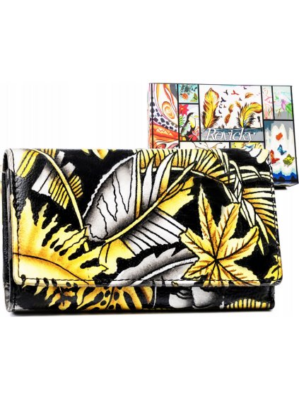 Rovicky černá dámská peněženka se žlutými vzory V358