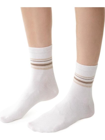 Smetanové dámské ponožky s proužky Art.099