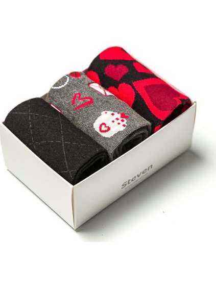 Černo-červený valentýnský set ponožek pro muže Art.133