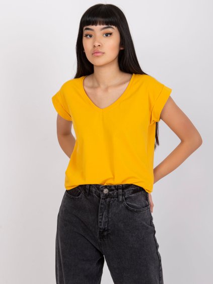 (Vel. L) Tmavě žluté dámské basic tričko Atlanta s krátkým rukávem
