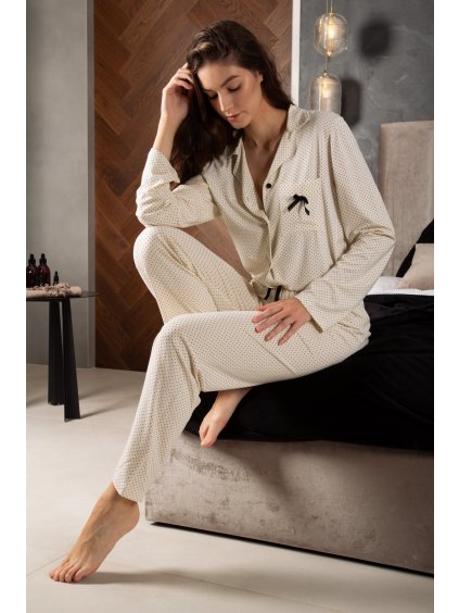 Bílé viskózové pyžamo s puntíky Beatrice