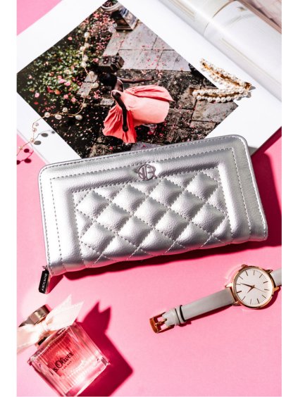 Rovicky stříbrná velká peněženka s prošívaným vzorem V391