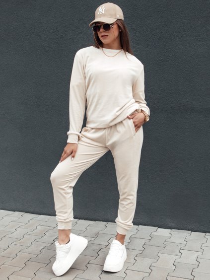 Smetanová velurová tepláková souprava URBANVELVET (Velikost S)