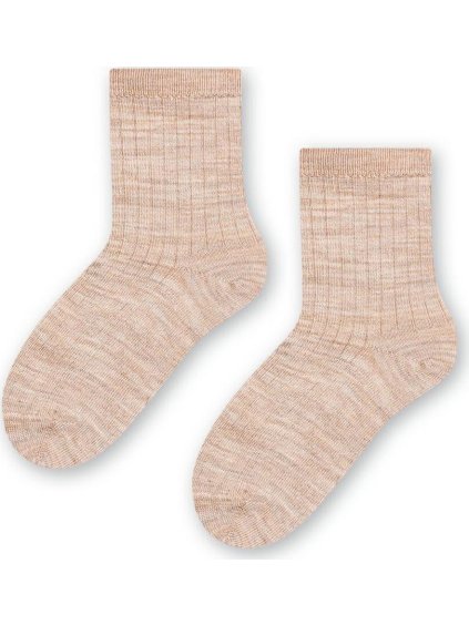 Béžové žebrované ponožky z merino vlny pro děti Art.130
