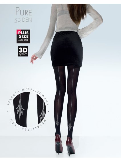 Černé silonky s jemným metalizovaným vzorem Knittex Pure 3D 50 den (Velikost S, Barva černá)