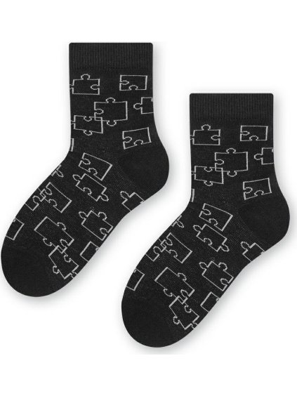 Černé dětské ponožky s motivem puzzle Art.084