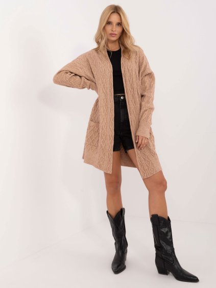 Béžový pletený kardigan s kapsami