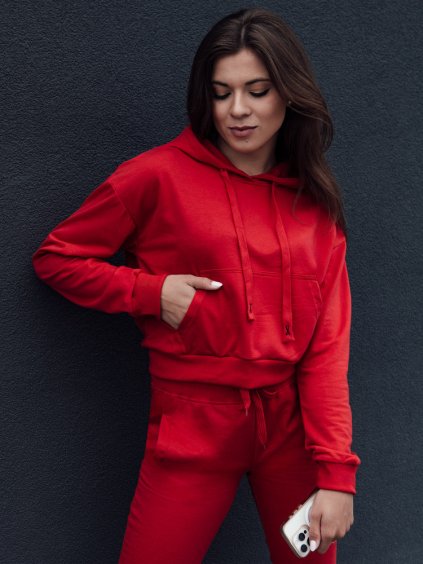 Červená crop mikina s kapucí TRENDHOOD