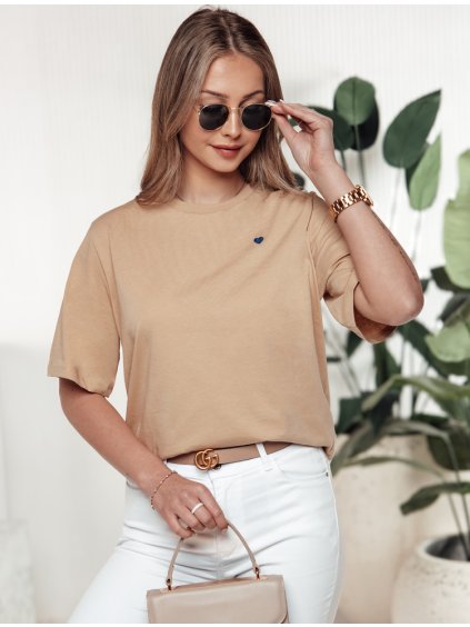 Béžové dámské tričko s krátkým rukávem MILOV