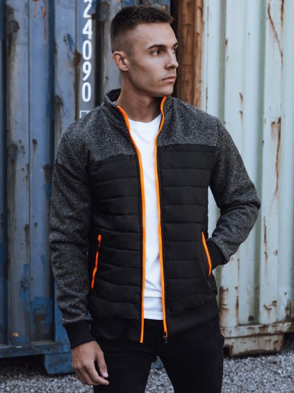 Tmavě modrá pánská přechodová bunda s oranžovými zipy