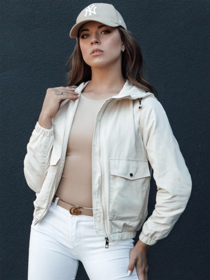 Smetanová dámská přechodová bunda s kapucí BELIJ