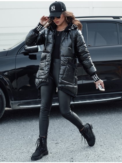 Černá prošívaná asymetrická bunda FASHION CHIC